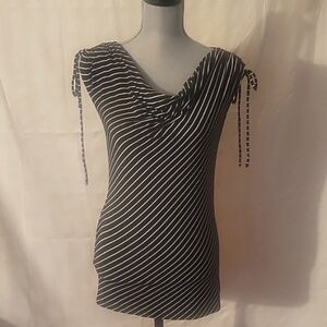 NINE WEST Women's Blue & White Stripe Shoulder Ties Blouse, Size: S